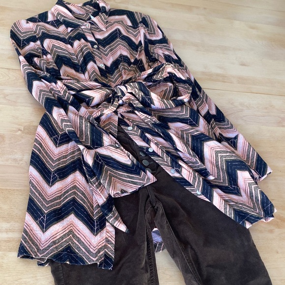 Free People Chevron Long Sleeve Dress in Pink and Black - Picture 11 of 11